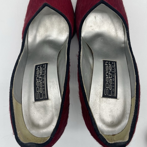 Vintage Sergio Zelcer Spanish Leather Womens 8 Heels Red Leather Cow Hide Shoes - Picture 7 of 13